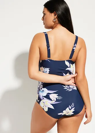 Stahovací jednodílné plavky, lehký tvarující efekt, barva: tmavě modrá