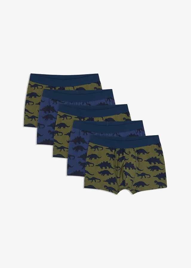 Lot de 5 boxers coton, Couleur: bleu foncé/indigo/olive