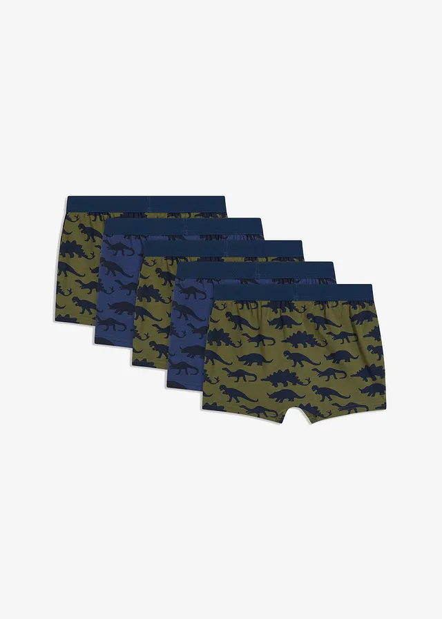 Lot de 5 boxers coton, Couleur: bleu foncé/indigo/olive