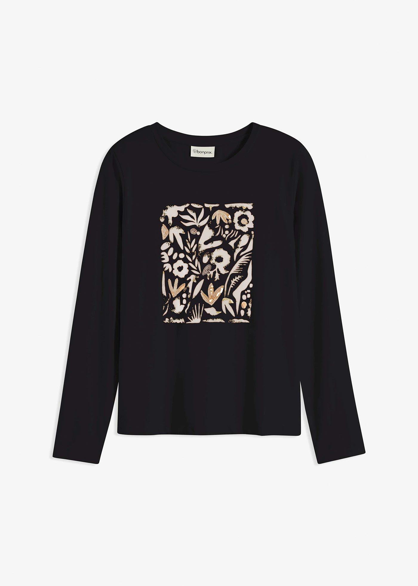 Longsleeve met biologisch katoen • zwart-kiezelgrijs-mokkabruin gedessineerd • bonprix online shop