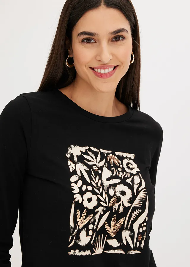 Longsleeve met biologisch katoen • zwart-kiezelbeige-mokkabruin gedessineerd • product-page.page-title-suffix
