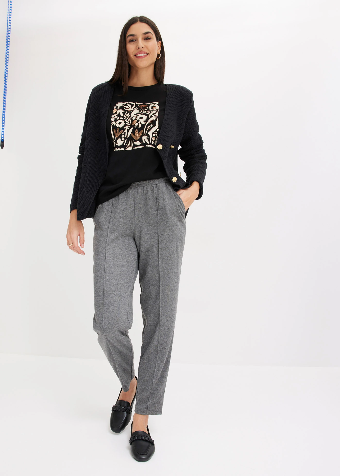 T-shirt manches longues en coton extensible • noir-gris galet-marron moka imprimé • Boutique bonprix