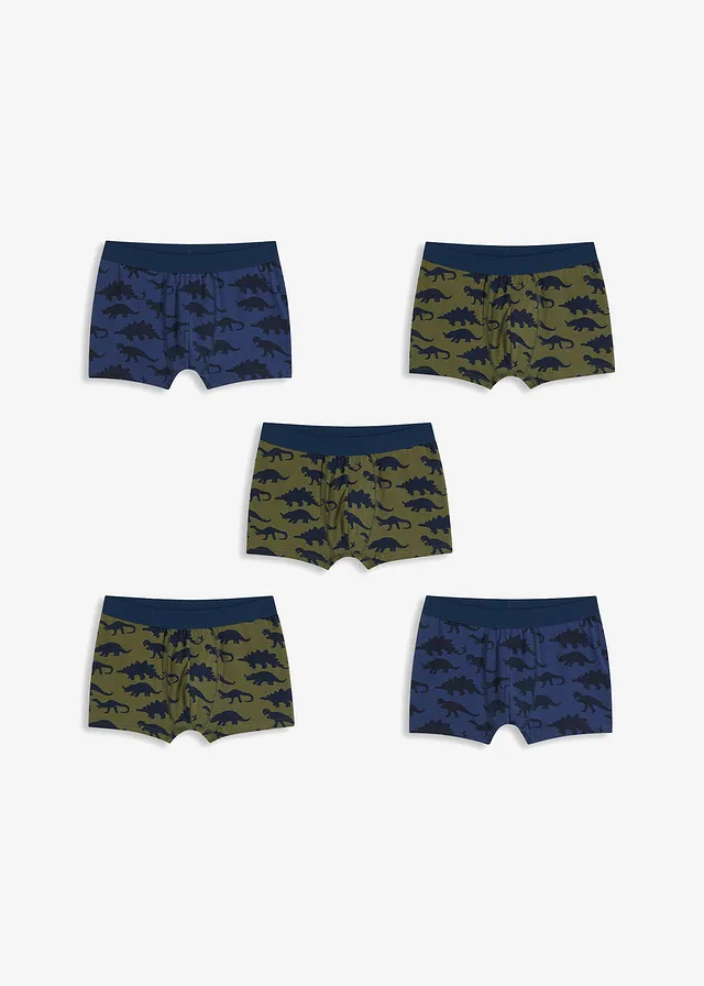 Lot de 5 boxers coton, Couleur: bleu foncé/indigo/olive
