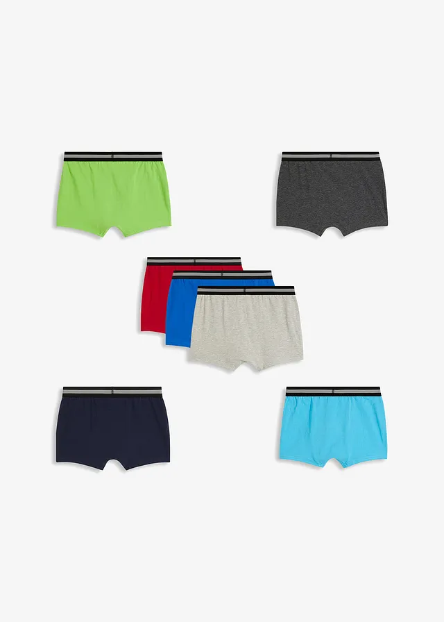 Lot de 7 boxers coton, Couleur: bleu azur+gris clair chiné+anthracite chiné+rouge foncé+bleu foncé+turquoise+vert vif