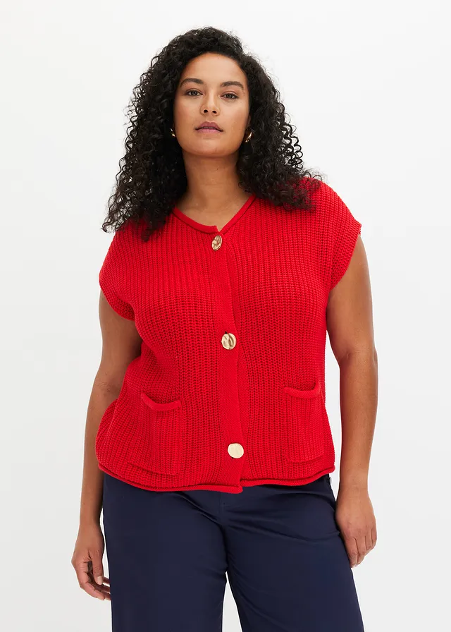 Gilet sans manches en maille avec des poches, Couleur: fraise