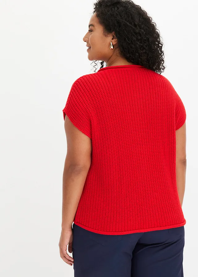 Gilet sans manches en maille avec des poches, Couleur: fraise