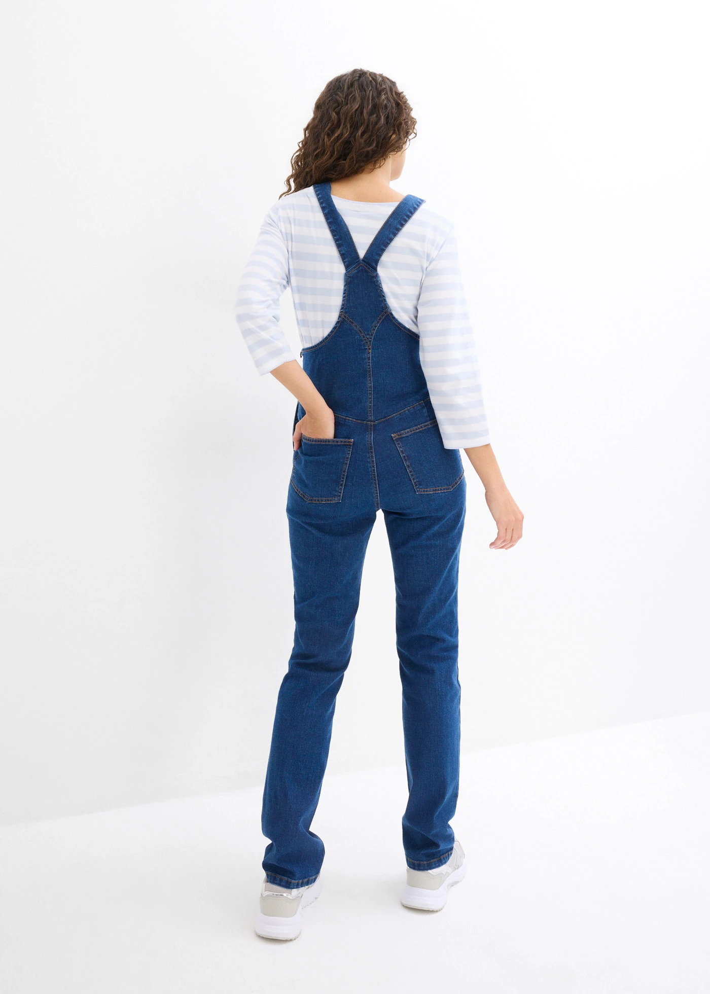 Těhotenské kalhoty s laclem s nastavitelnou šířkou přes bříško, Straight Leg • modrý denim • bonprix obchod