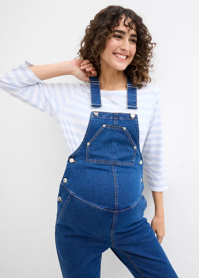 Zwangerschapstuinbroek met verstelbare buikwijdte, straight leg • blauw denim • product-page.page-title-suffix