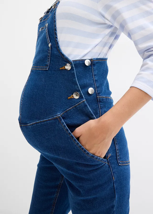 Zwangerschapstuinbroek met verstelbare buikwijdte, straight leg • blauw denim • product-page.page-title-suffix