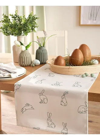 Chemin de table avec imprimé lapins • blanc-vert sauge • Boutique bonprix