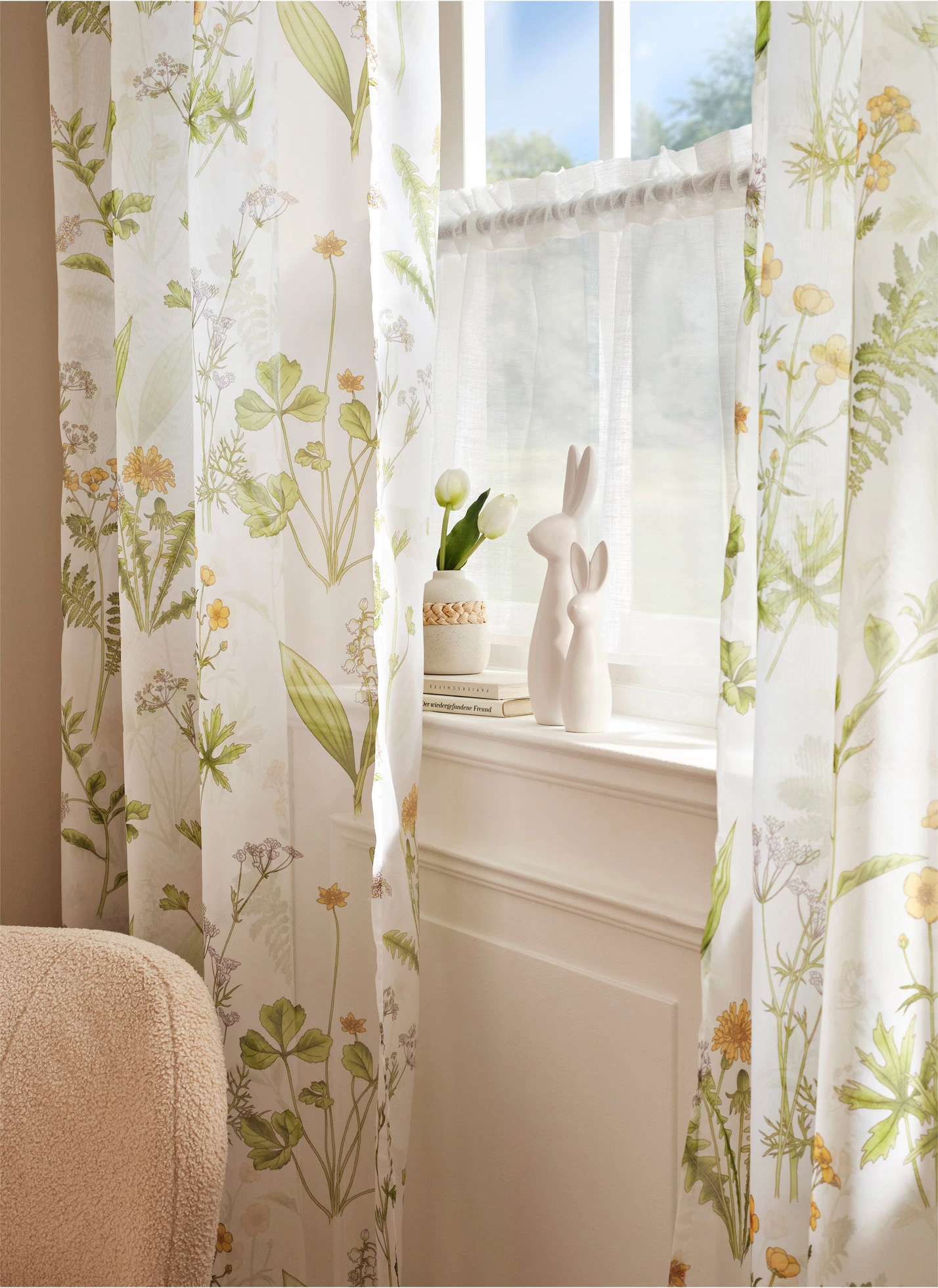 Firana z kwiatowym wzorem (1 szt.) • biało-zielony • sklep bonprix