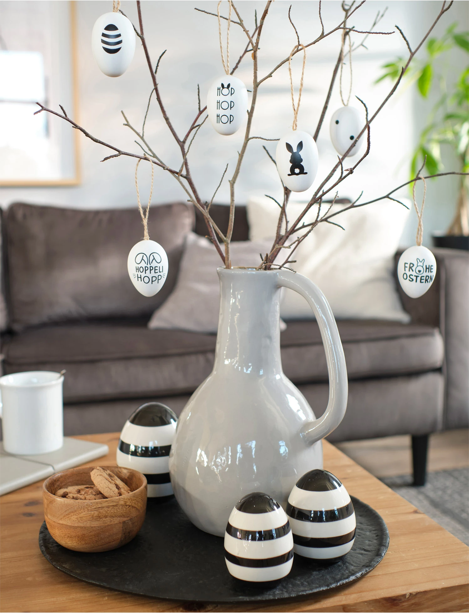 Objet déco Œufs de Pâques (3 pces) • noir/blanc • Boutique bonprix