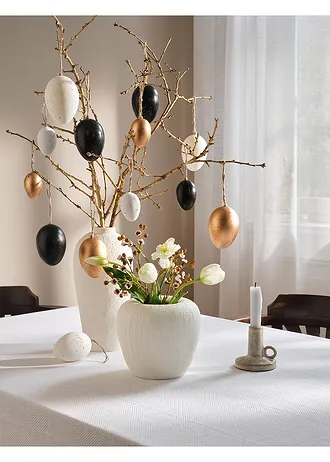 Objet déco œufs de Pâques à accrocher (lot de 16), Couleur: doré-noir-blanc