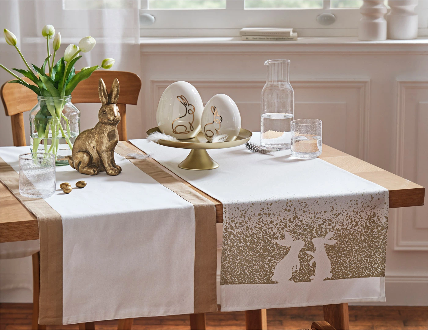 Chemin de table avec imprimé lapins • blanc-doré • Boutique bonprix