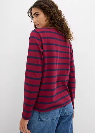 Henley shirt van biologisch katoen • rododendronrood-donkerblauw strepen • bonprix online shop