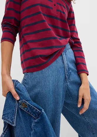 Bluză henley din bumbac organic • roșu-azalee-bleumarin dungat circular • magazin bonprix