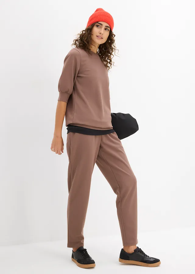Wijde scuba sweater, Kleur: middenbruin