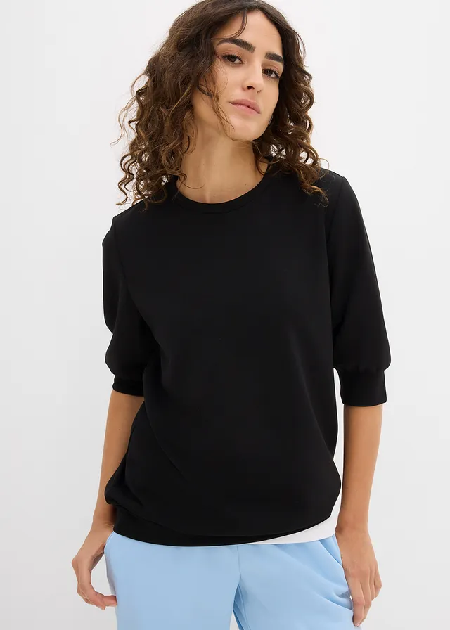 T-shirt ample en matière néoprène, Couleur: noir