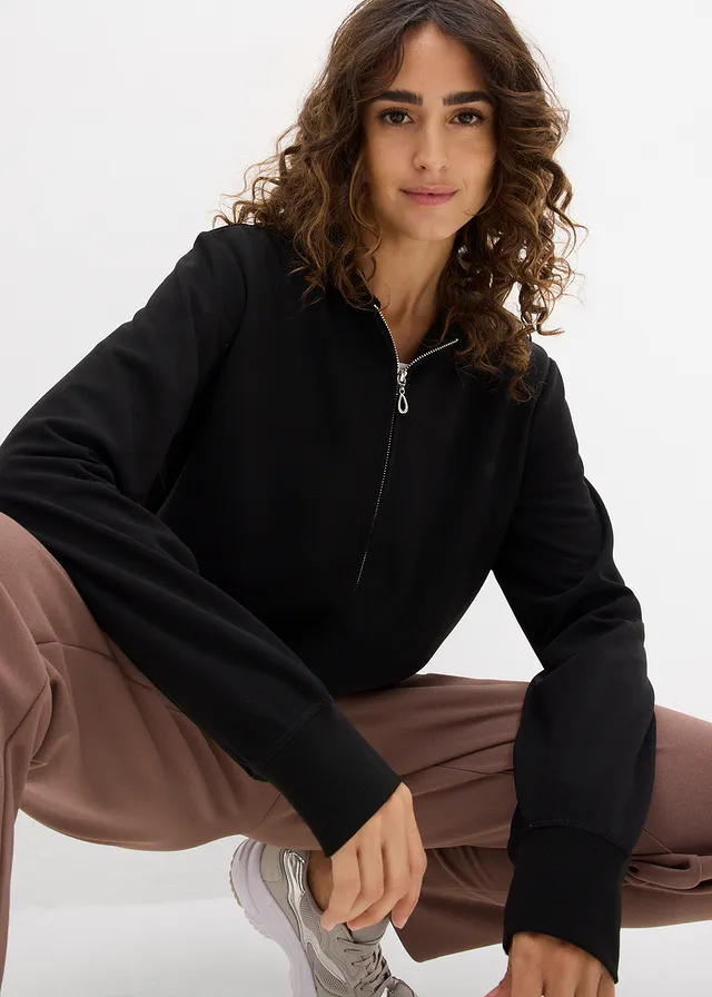 Jachetă casual cu glugă și fermoar • negru • magazin bonprix
