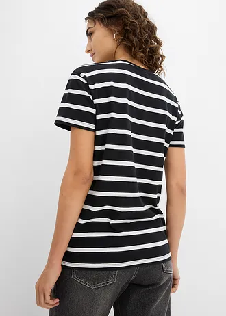 Triko z čisté organické bavlny (2 ks v balení) • černo-přírodní bílá s proužky • bonprix obchod