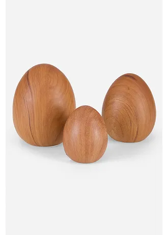 Objet déco Lot de 3 œufs de Pâques aspect bois, Couleur: beige naturel