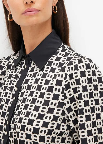 Satijnen blouse • zwart-wolwit grafische print • bonprix online shop