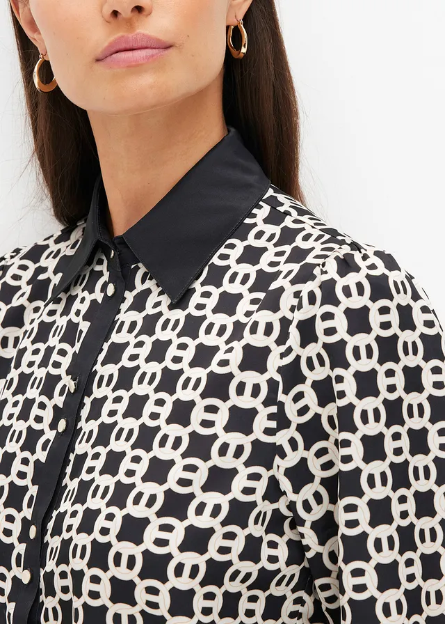 Satijnen blouse • zwart-wolwit grafische print • product-page.page-title-suffix