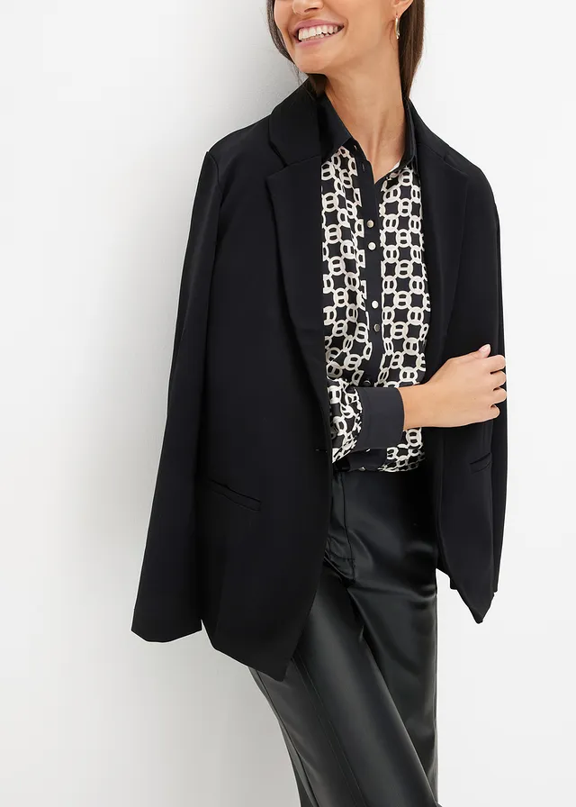 Satijnen blouse • zwart-wolwit grafische print • product-page.page-title-suffix