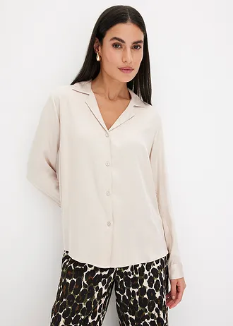 Blouse van prachtig satijn, Kleur: sand