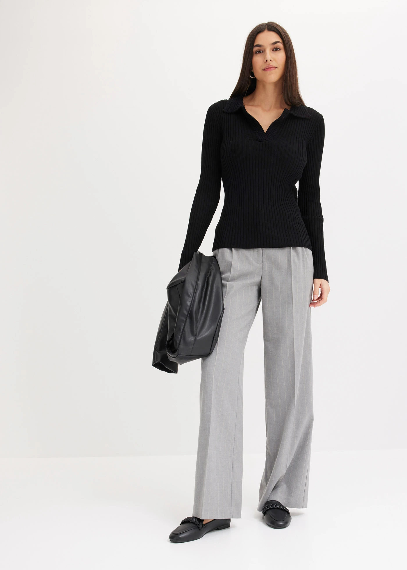 Marlene Dietrich broek met kiijstrepen • grijs-beige gestreept • bonprix online shop