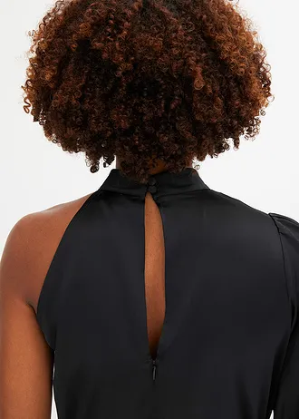 Šaty na jedno rameno, z lesklého saténu • čierna • obchod bonprix