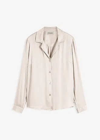 Blouse van prachtig satijn, Kleur: sand