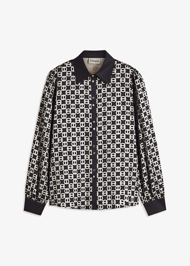 Satijnen blouse • zwart-wolwit grafische print • bonprix online shop