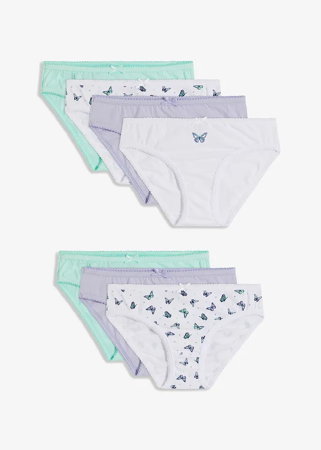 Slip (set van 7) • wit gedessineerd+paars poudre+mint • bonprix online shop