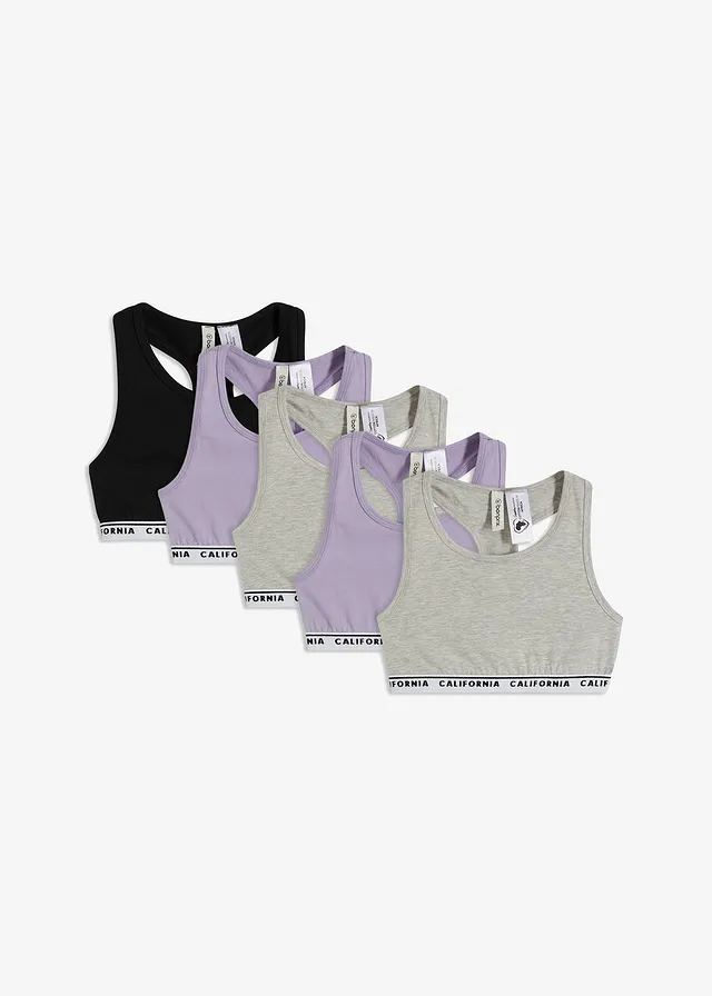 Bralette (set van 5), Kleur: mauve+lichtgrijs gemêleerd+zwart