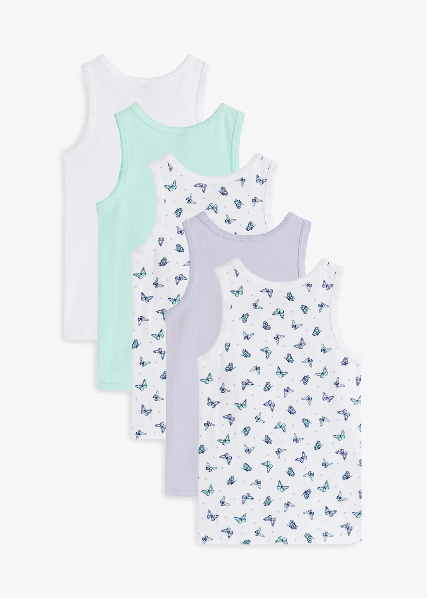 Lot de 5 débardeurs • blanc imprimé+vert menthe+mauve poudré • Boutique bonprix