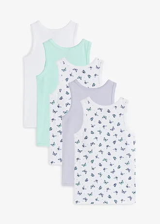 Meisjes hemd (set van 5) • wit gedessineerd+paars poudre+mint • bonprix online shop