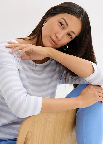 Bluzka z dekoltem w łódkę • błękitno-biały w poziome paski • sklep bonprix