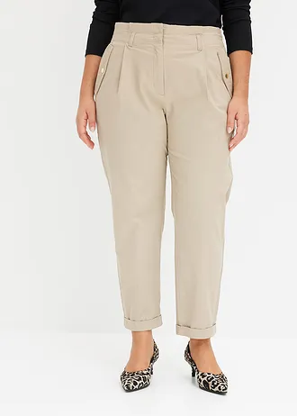 Lichte twill broek in paperbag stijl • sand plus size • bonprix online shop