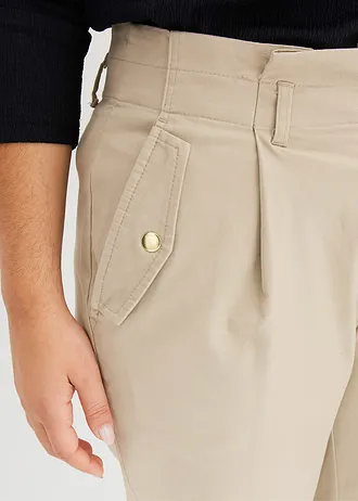 Lichte twill broek in paperbag stijl • sand plus size • bonprix online shop