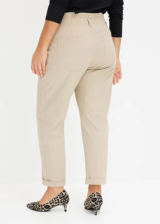 Lichte twill broek in paperbag stijl, Kleur: sand