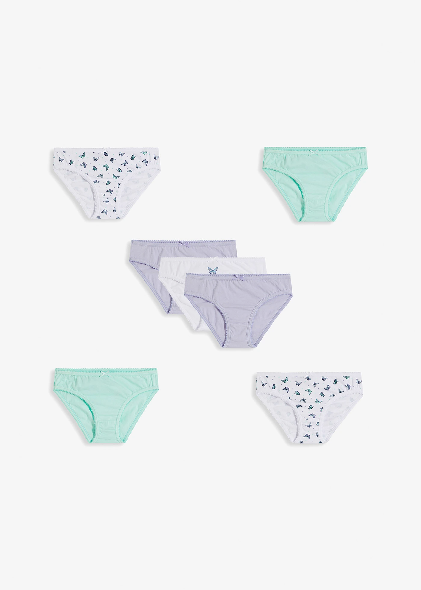 Lot de 7 slips • blanc imprimé+vert menthe+mauve poudré • Boutique bonprix