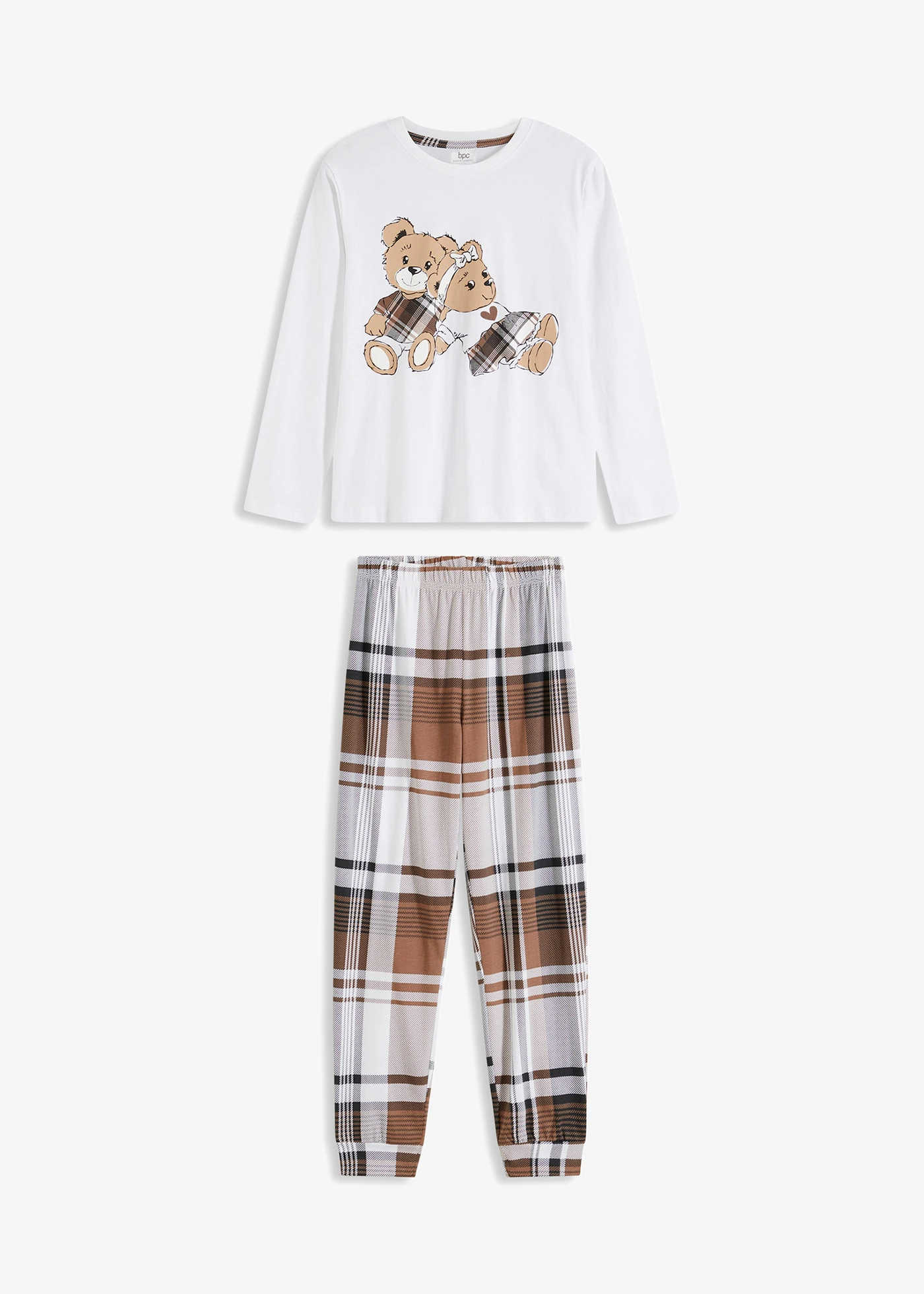 Meisjes pyjama (2-dlg. set) • wit-kastanjebruin geruit • bonprix online shop