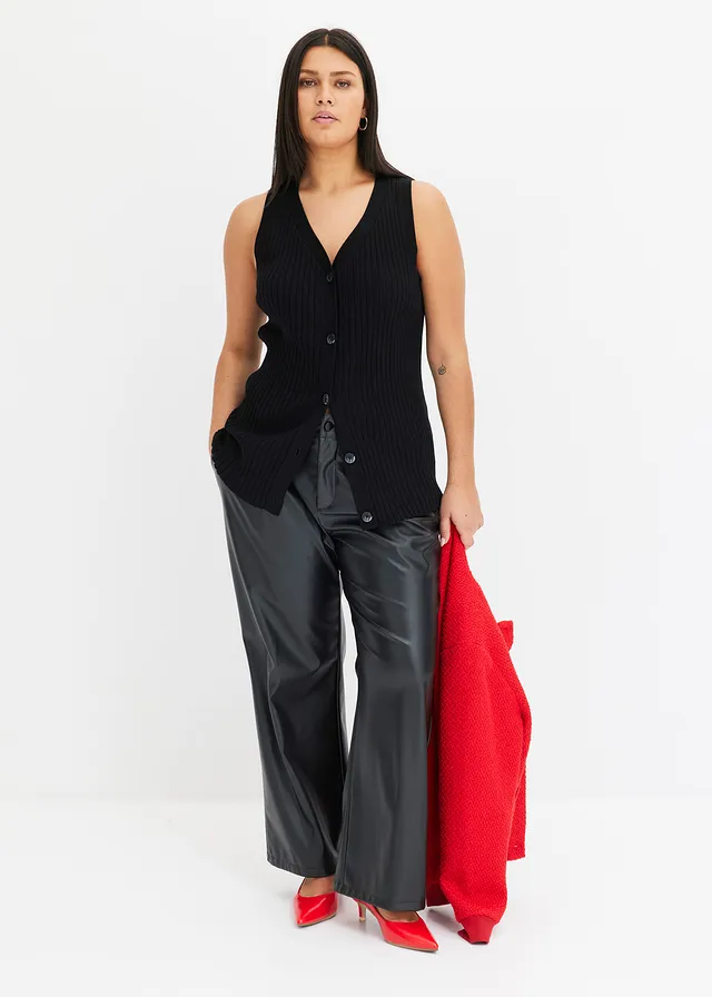 Gilet sans manches en maille côtelée, Couleur: noir