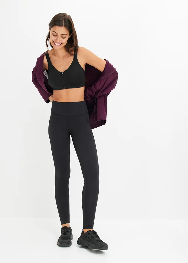 Legging de sport confortable avec poche pour portable, séchage rapide, Couleur: noir