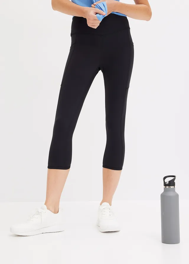 Legging de sport confortable, longueur corsaire, avec poche pour le portable, séchage rapide, Couleur: noir