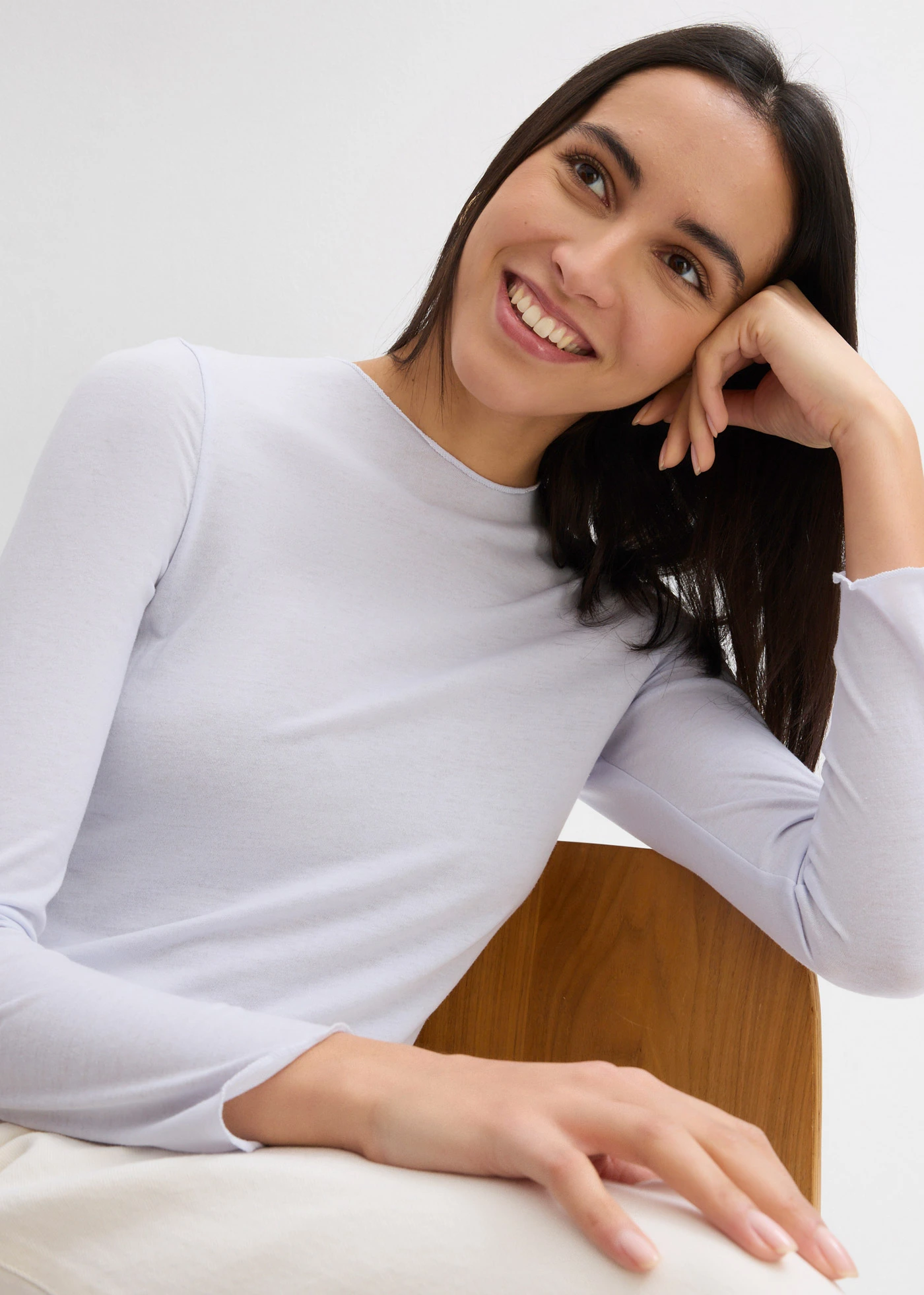 Semi-transparante longsleeve • zachtblauw • bonprix online shop