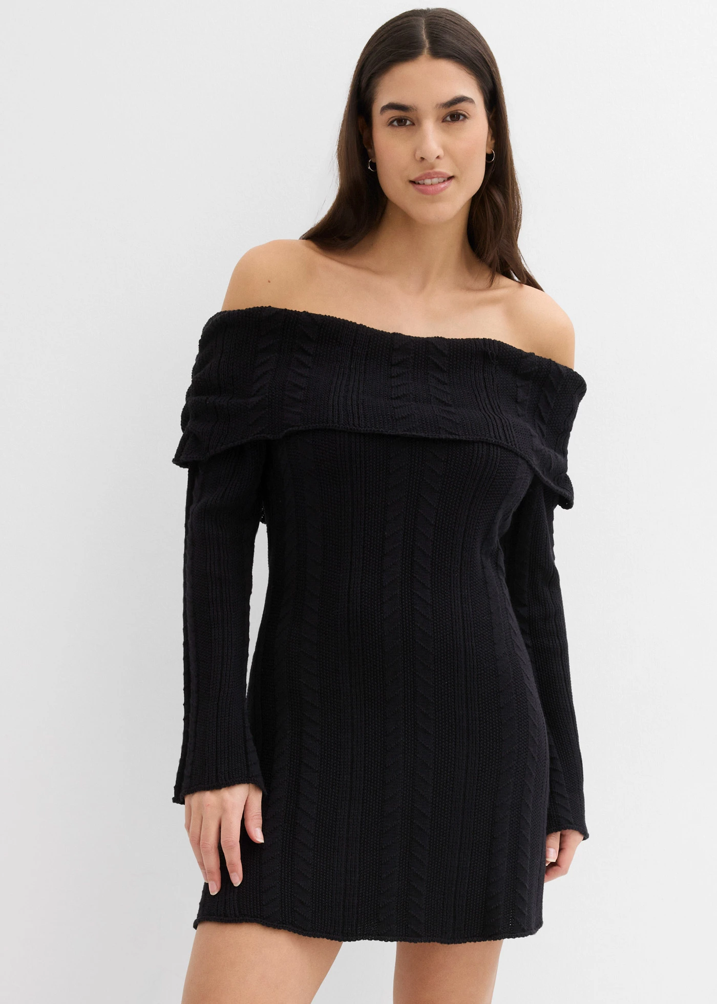 Gebreide jurk met Carmen-hals • zwart • bonprix online shop