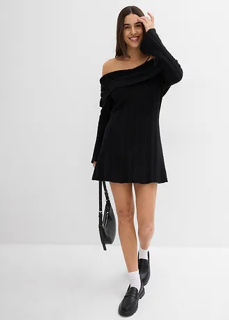 Gebreide jurk met Carmen-hals • zwart • bonprix online shop