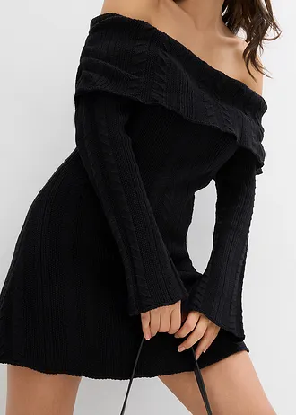 Gebreide jurk met Carmen-hals • zwart • bonprix online shop